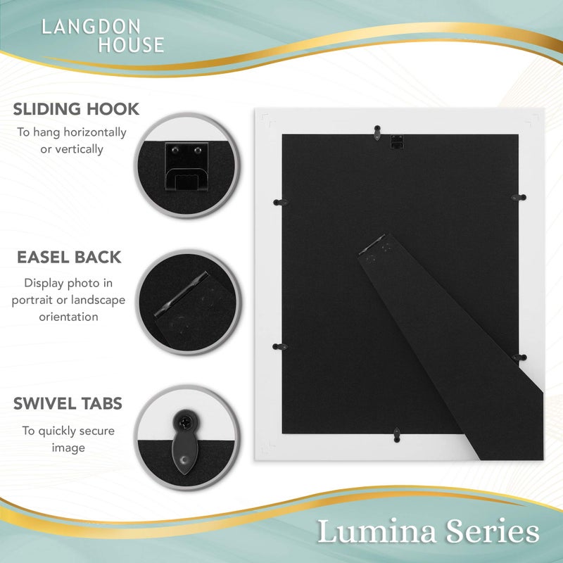 Langdon House 11x14 Real Wood Picture Frames (2 Pack, Weathered White - Gold Accents), White Wooden Photo Frame 11 x 14, Wall Mount or Table Top, Lumina Collection - Image 4